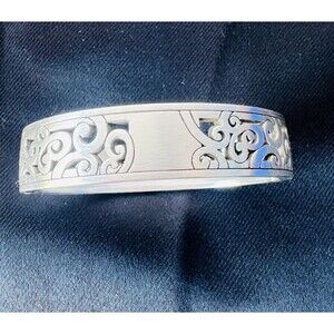 Brighton Mingle Silver Plated Scroll Etched Design Hinged Bangle Bracelet VTG